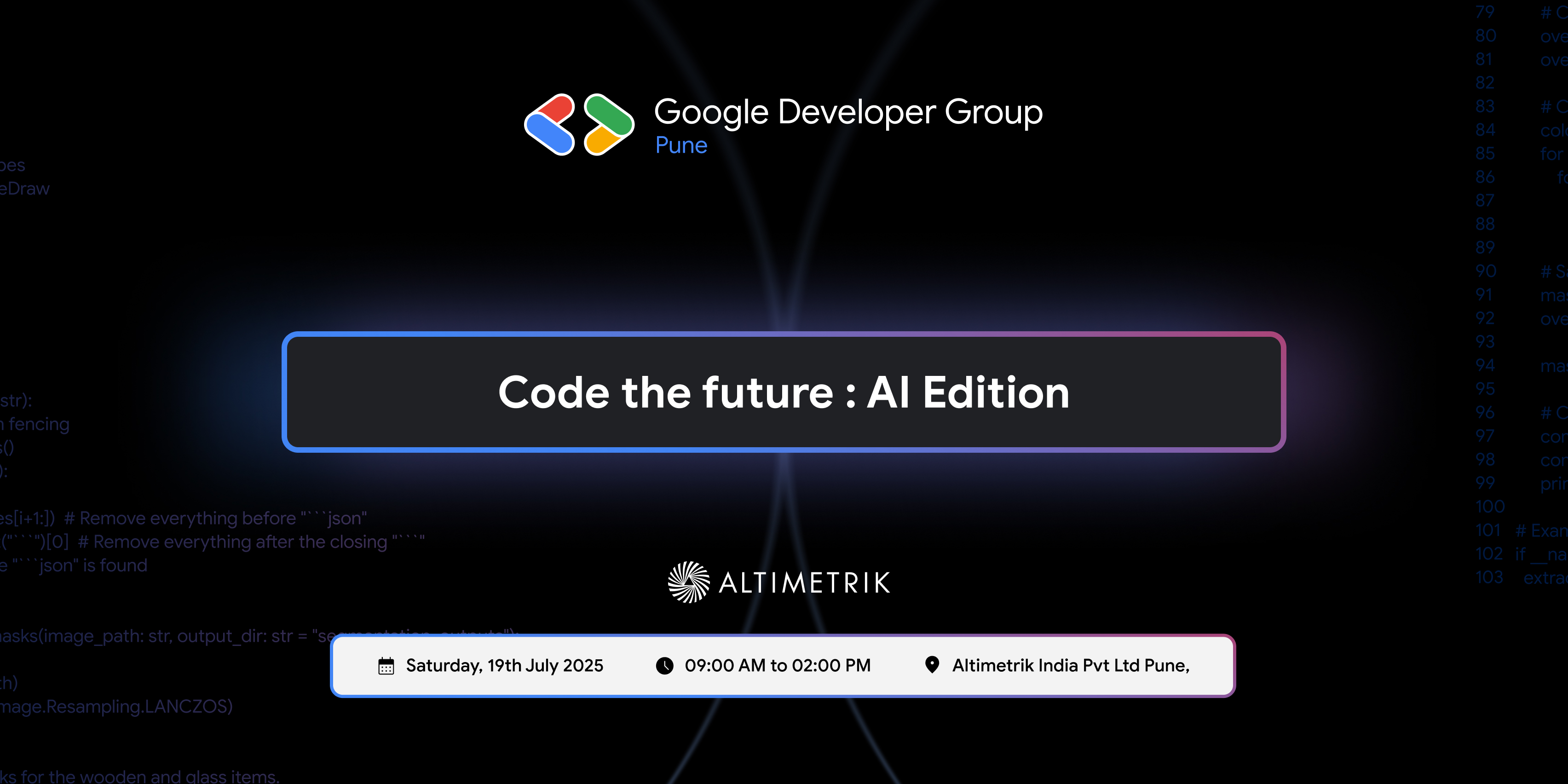 Code for Future: AI Edition. Google Developer Group Pune |Altimetrik